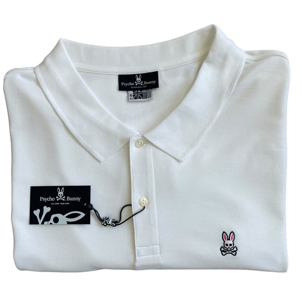 PSYCHO BUNNY Mens 6XLT Classic Short Sleeve Polo Shirt White Pima Cotton NEW